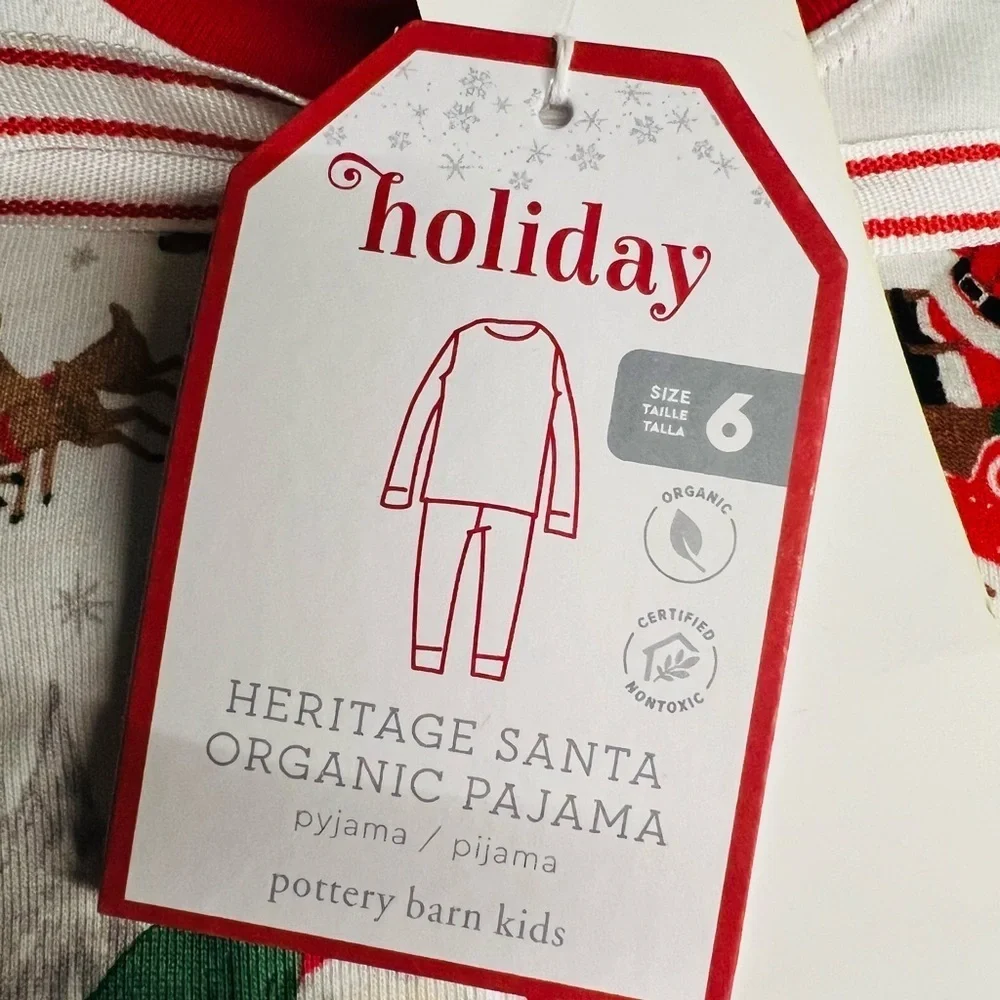 POTTERY BARN KIDS HOLIDAY HERITAGE SANTA ORGANIC PAJAMAS NWT